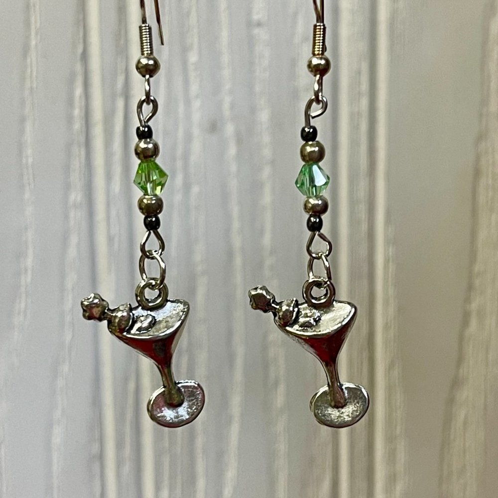 Fun Silver Colored Martini Glass Earrings. Brand New, Handmade & Never Worn.